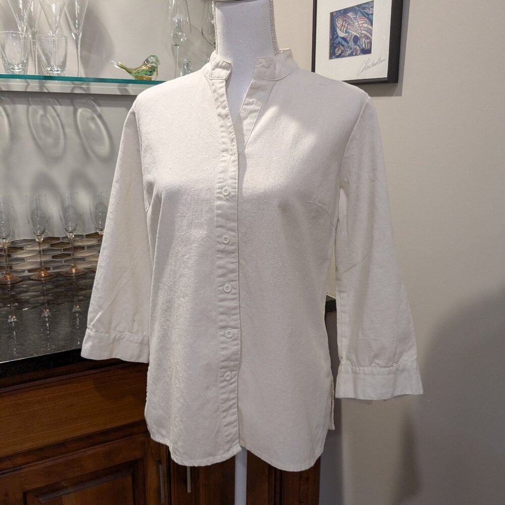 Vintage Style E-Col-O-Gle Woman Linen Cotton Long Sleeve Top Tunic Cream White